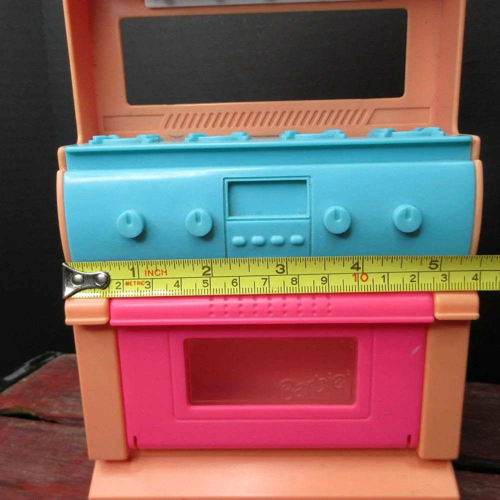 Vintage Barbie Doll Kitchen Playset Oven Stove Microwave Pink Aqua Peach Retro